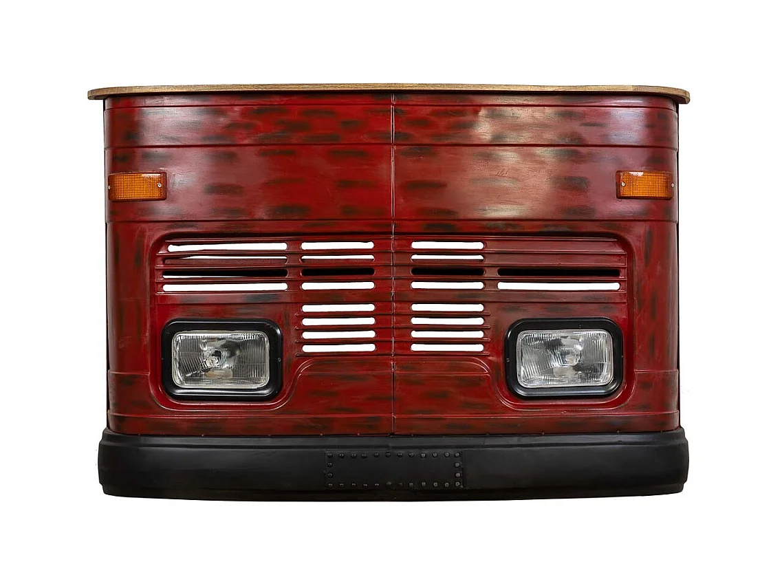 Bar à vin en bois et métal rouge 153x47x105h