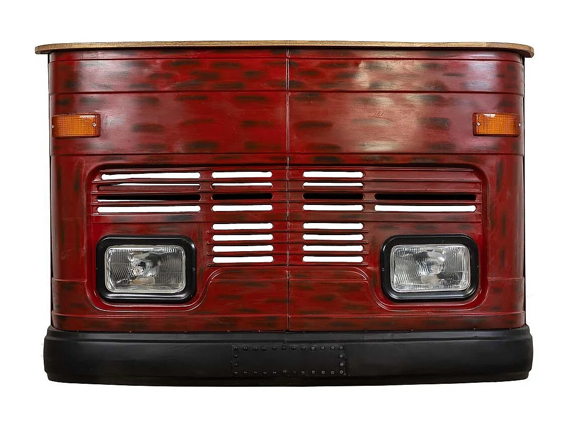 Barra portabottiglie per furgone in legno rosso e metallo 153x47x105h