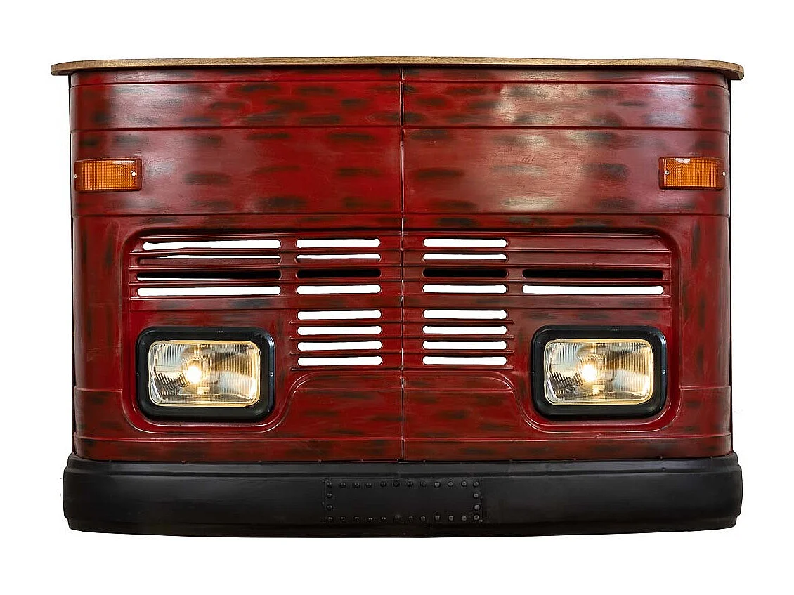 Barra portabottiglie per furgone in legno rosso e metallo 153x47x105h