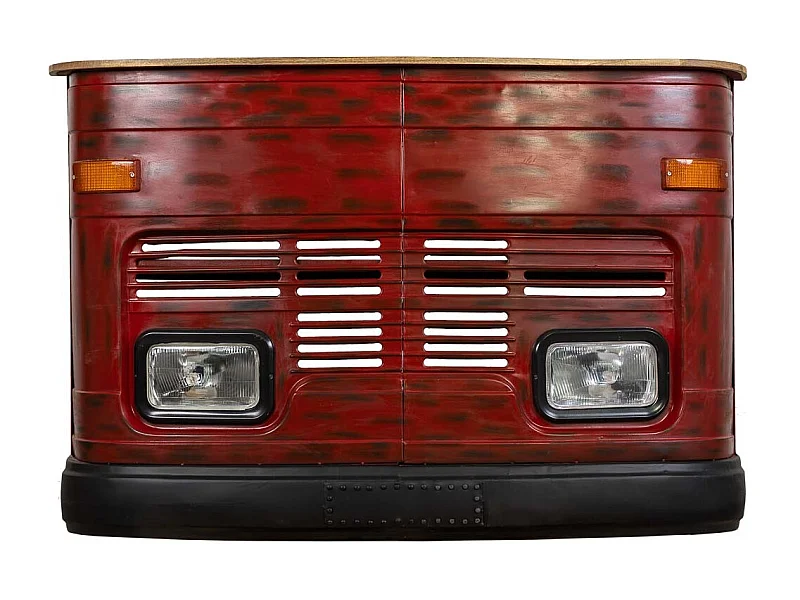 Barra botellero furgoneta de madera y metal roja 153x47x105