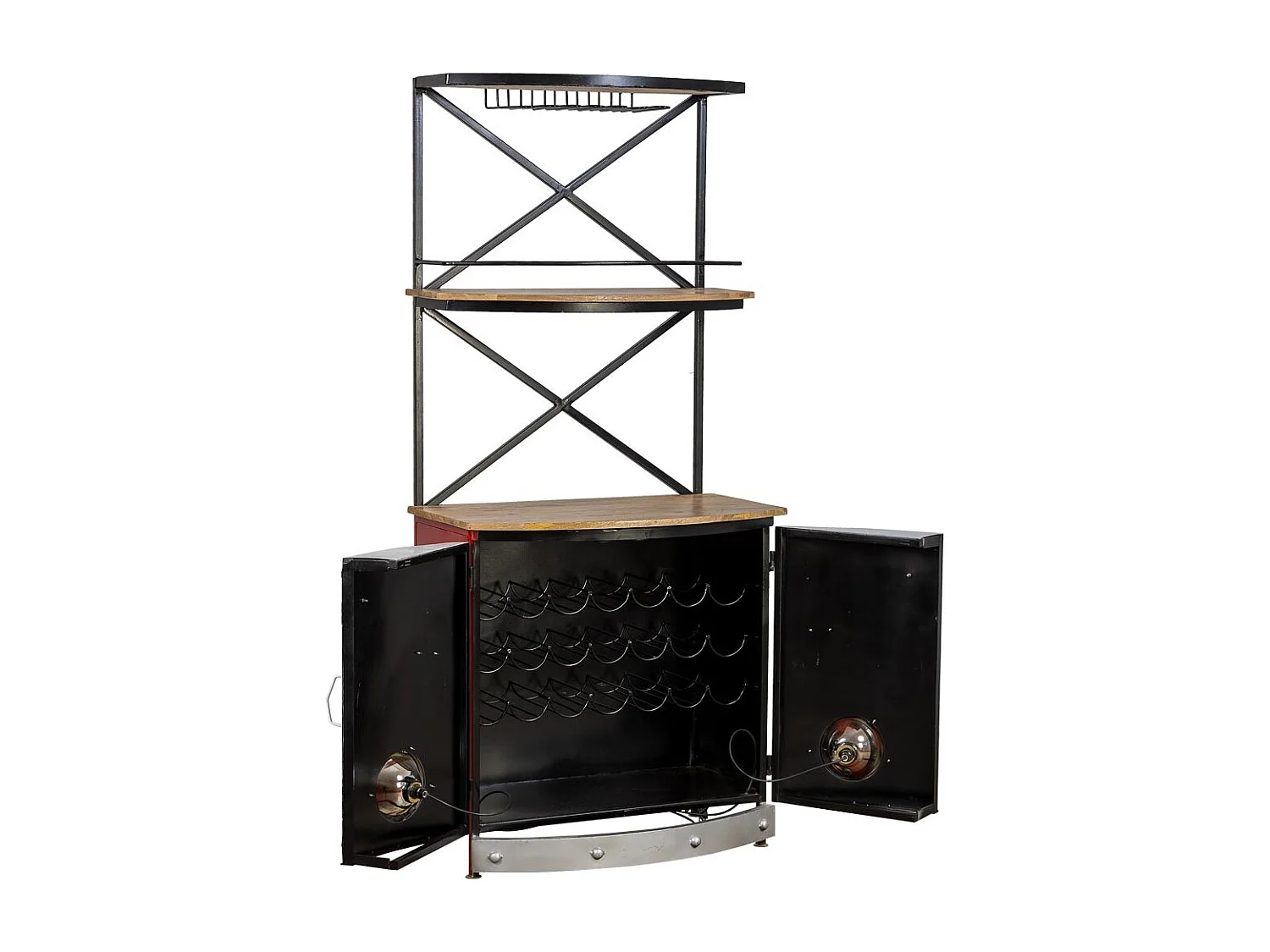 Étagère à vin en bois et métal rouge 75x60x180h