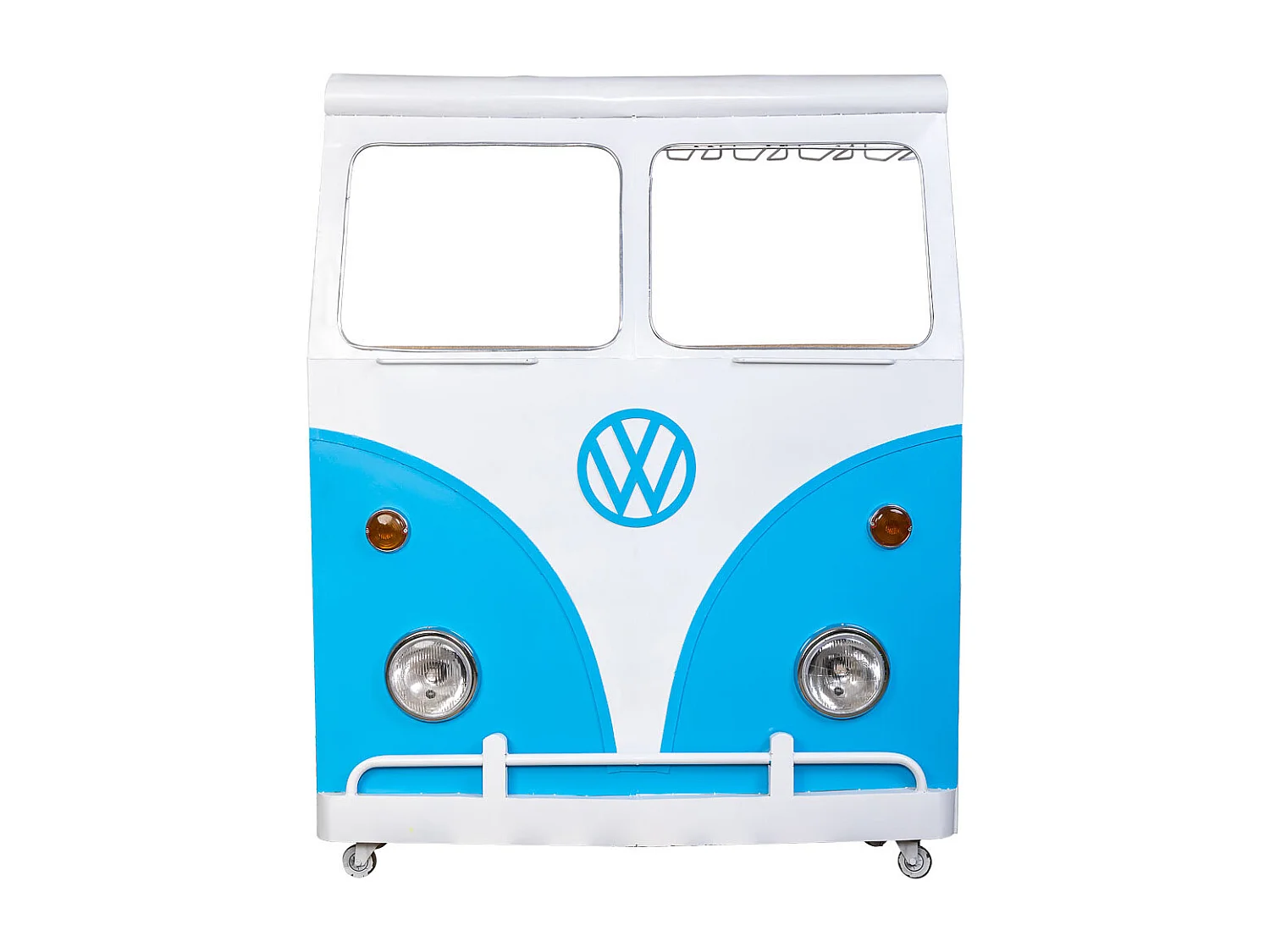 Porta-garrafas de metal e madeira azul van 135x40x178