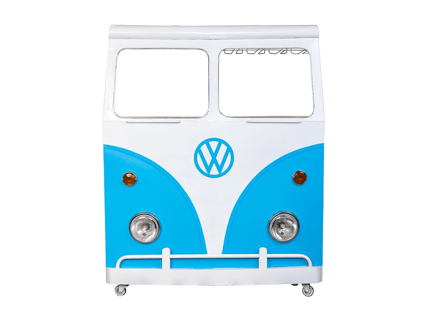 Porta-garrafas de metal e madeira azul van 135x40x178