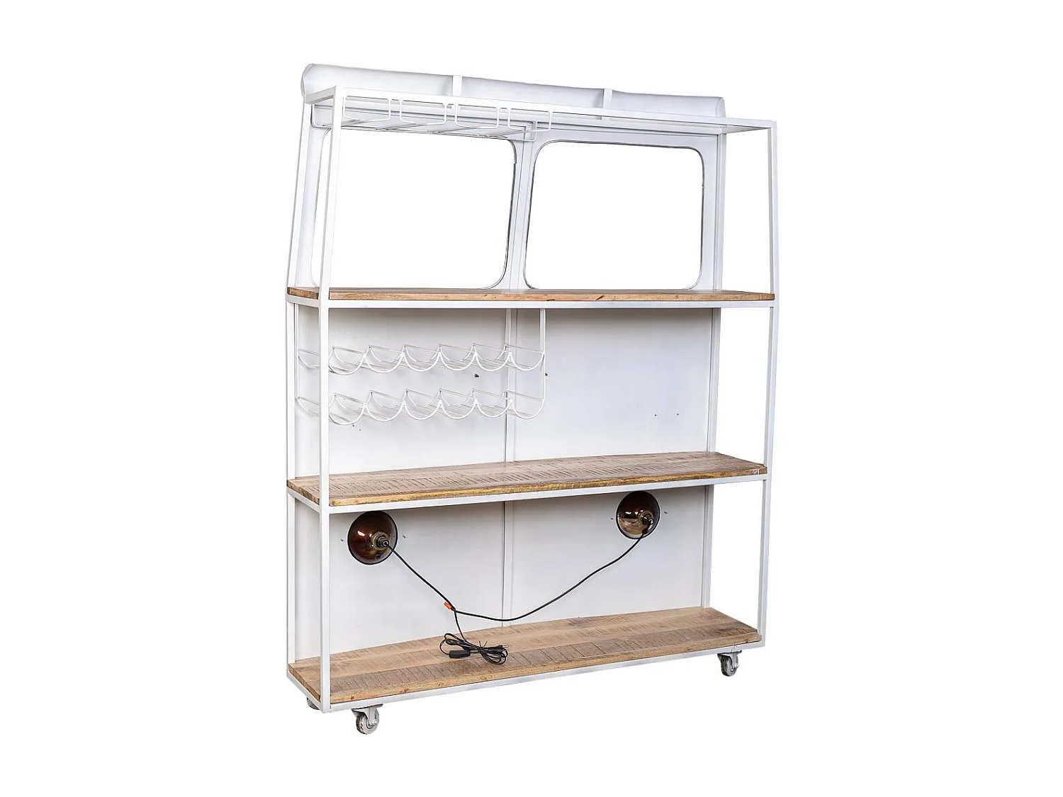 Porta-garrafas de metal e madeira azul van 135x40x178