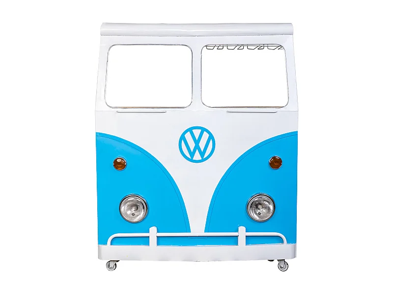 Furgoneta barra botellero de metal y madera azul 135x40x178