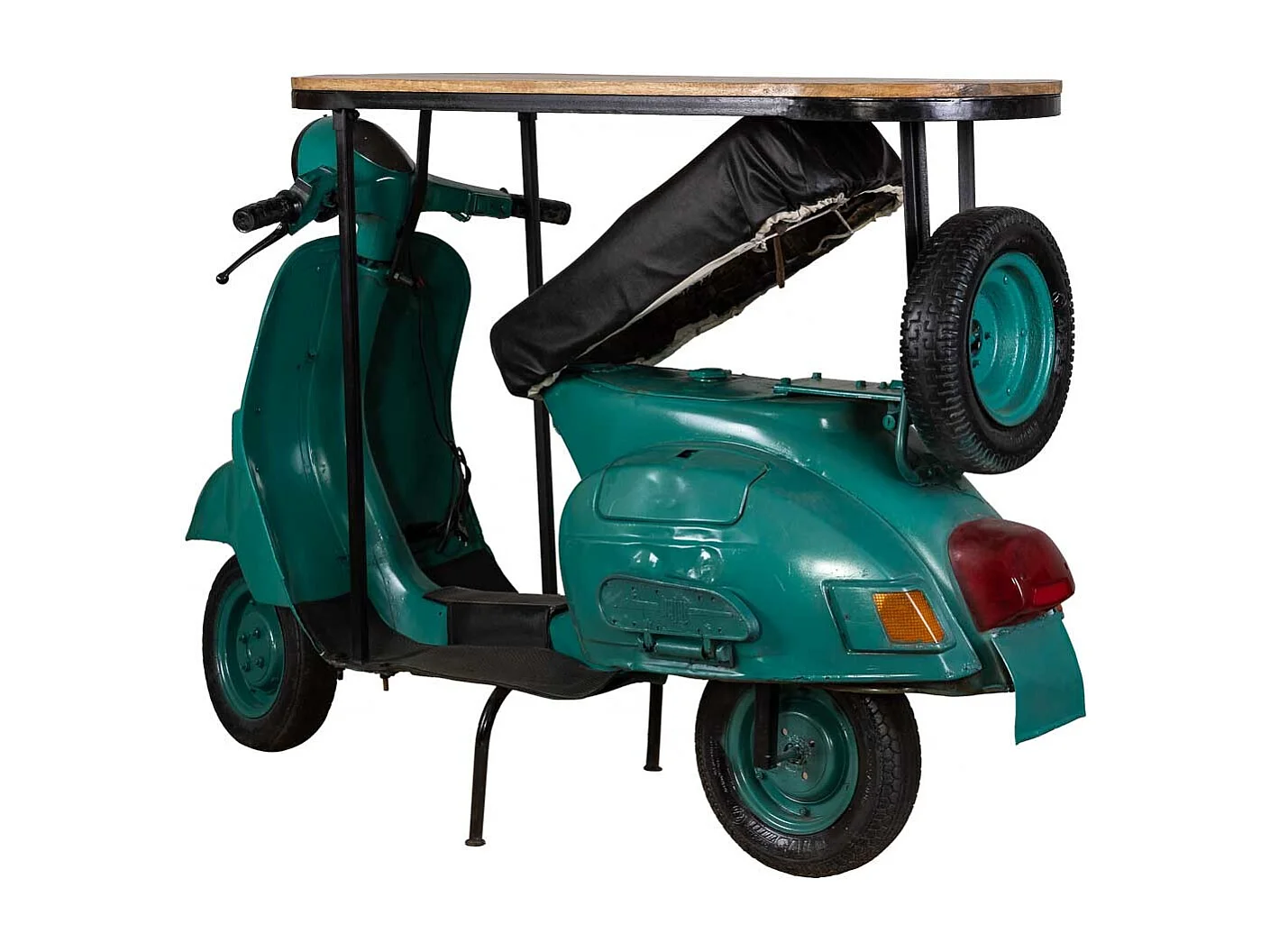 Barra portabottiglie moto vespa in metallo blu e legno 185x66x115h