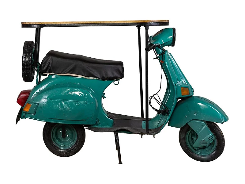 Barra botellero moto vespa de metal y madera azul 185x66x115