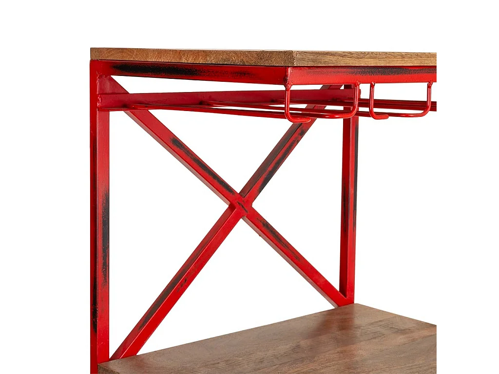 Traktor-Weinregal aus Holz und rotem Metall 84x40x185h cm