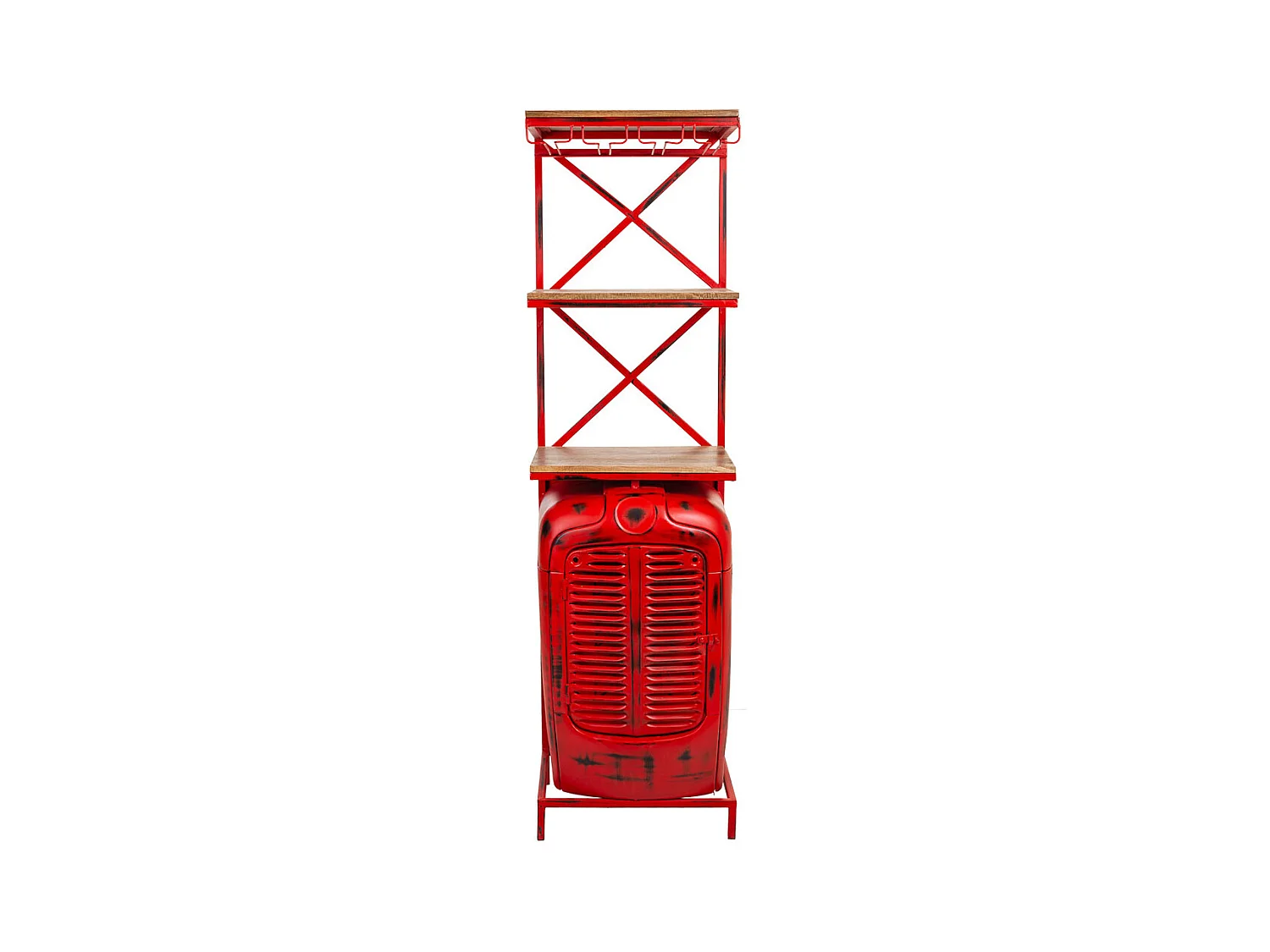 Casier à bouteilles en bois et métal rouge 84x40x185h