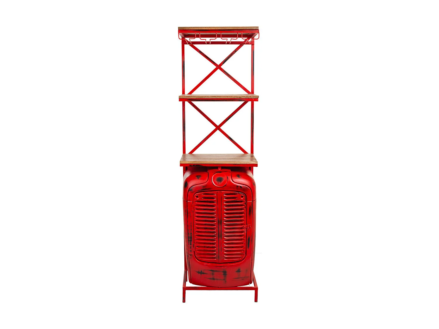 Garrafeira para trator em madeira e metal vermelho 84x40x185