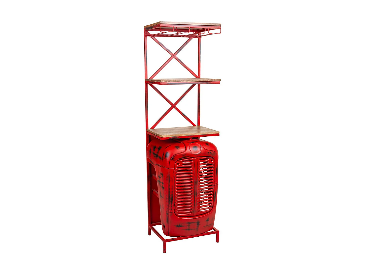 Garrafeira para trator em madeira e metal vermelho 84x40x185