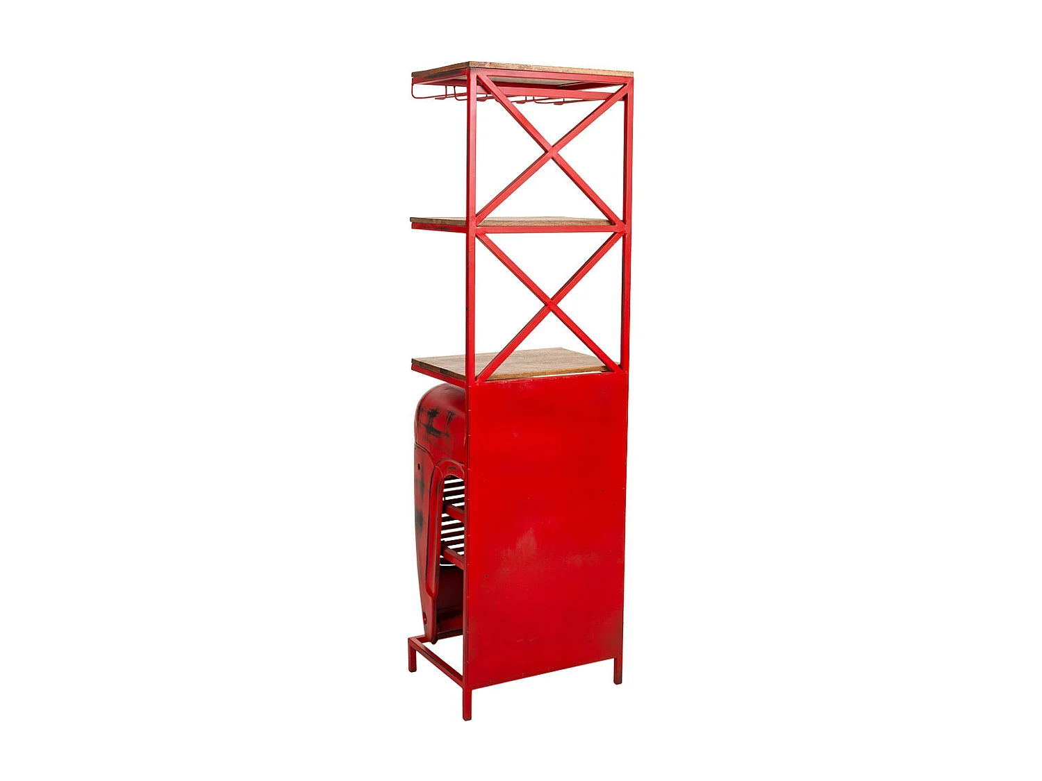 Garrafeira para trator em madeira e metal vermelho 84x40x185