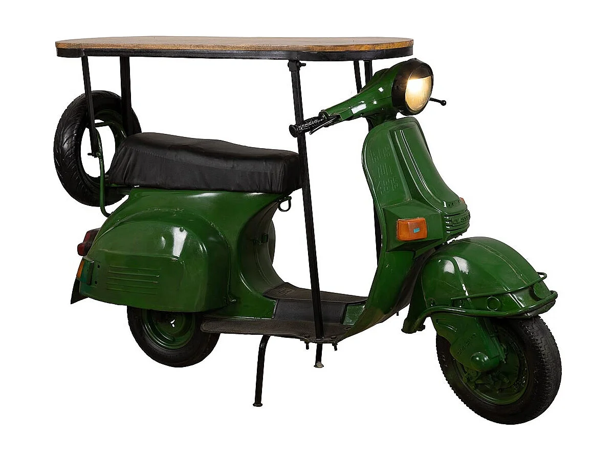Bar porte-bouteilles moto vespa en métal et bois vert 185x66x115h