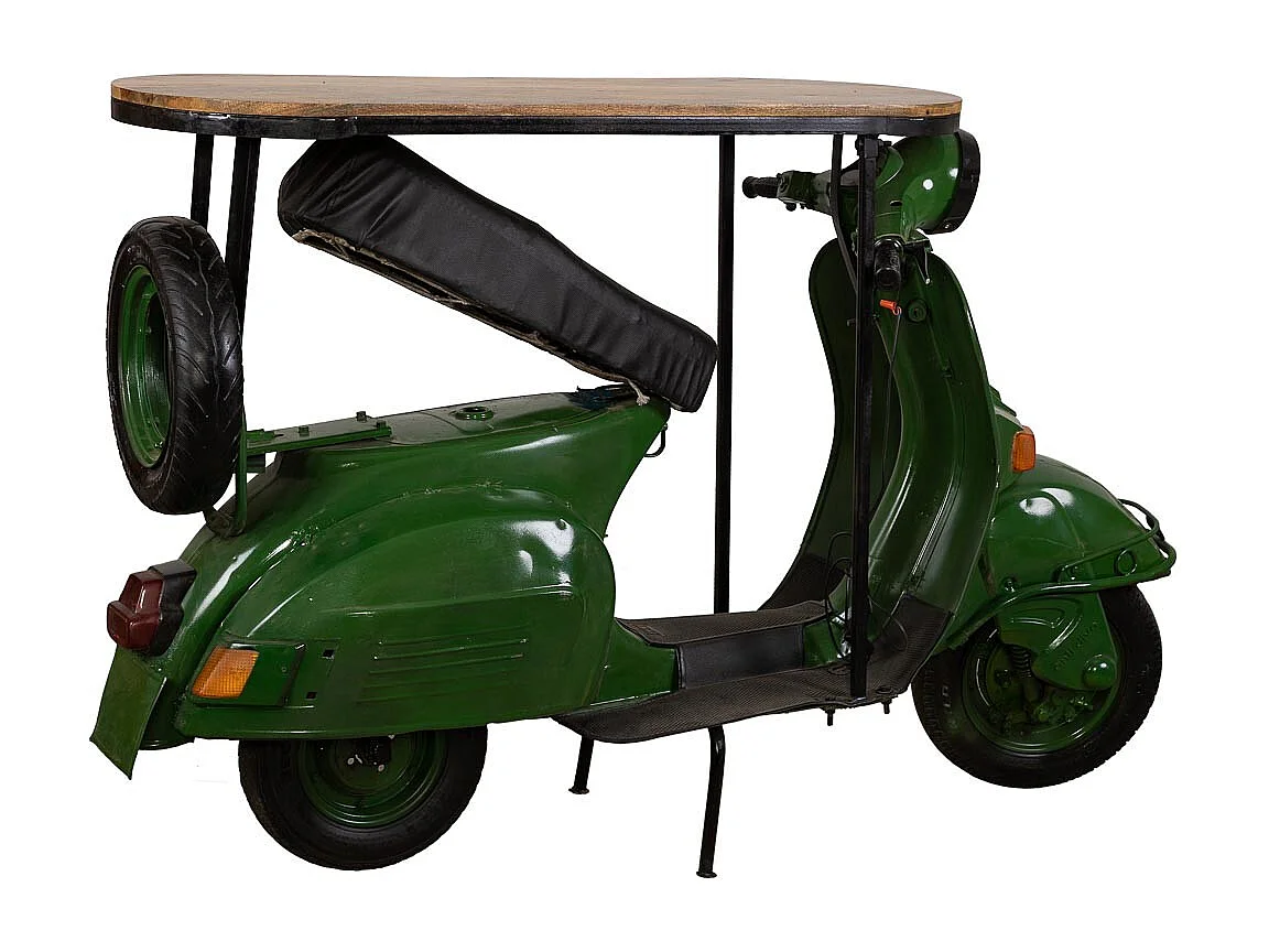 Bar porte-bouteilles moto vespa en métal et bois vert 185x66x115h