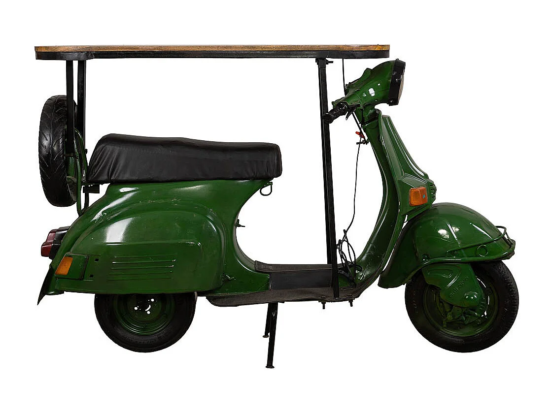 Bar porte-bouteilles moto vespa en métal et bois vert 185x66x115h