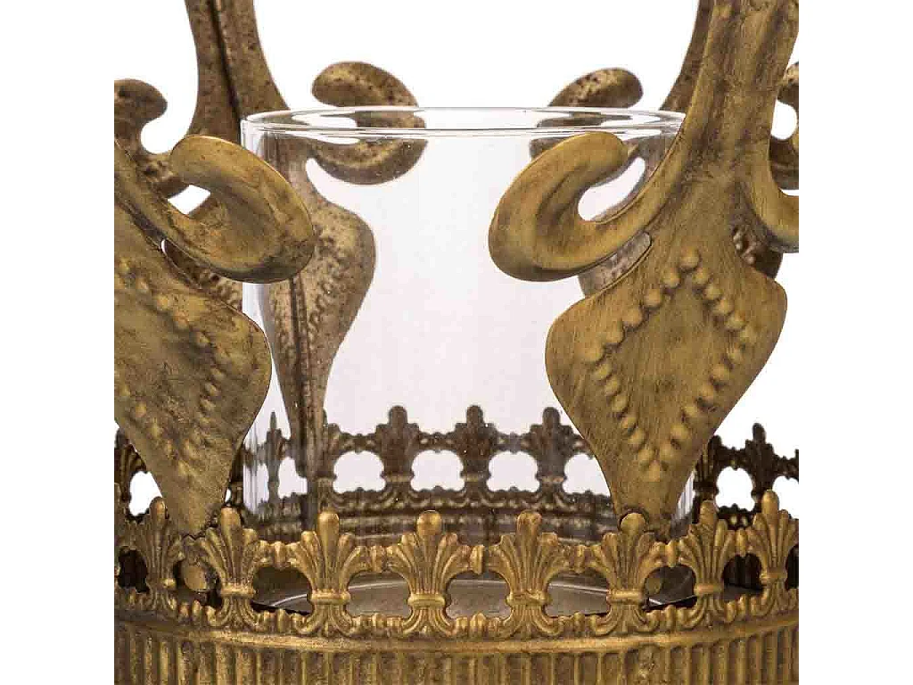 Castiçal em metal dourado 26,5x26,5x33,5