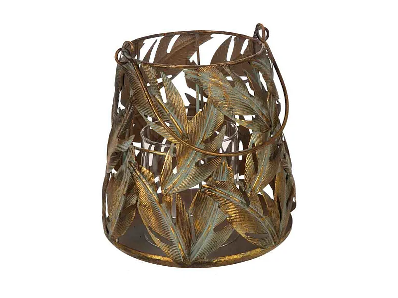 Castiçal em metal dourado 17,5x17,5x19