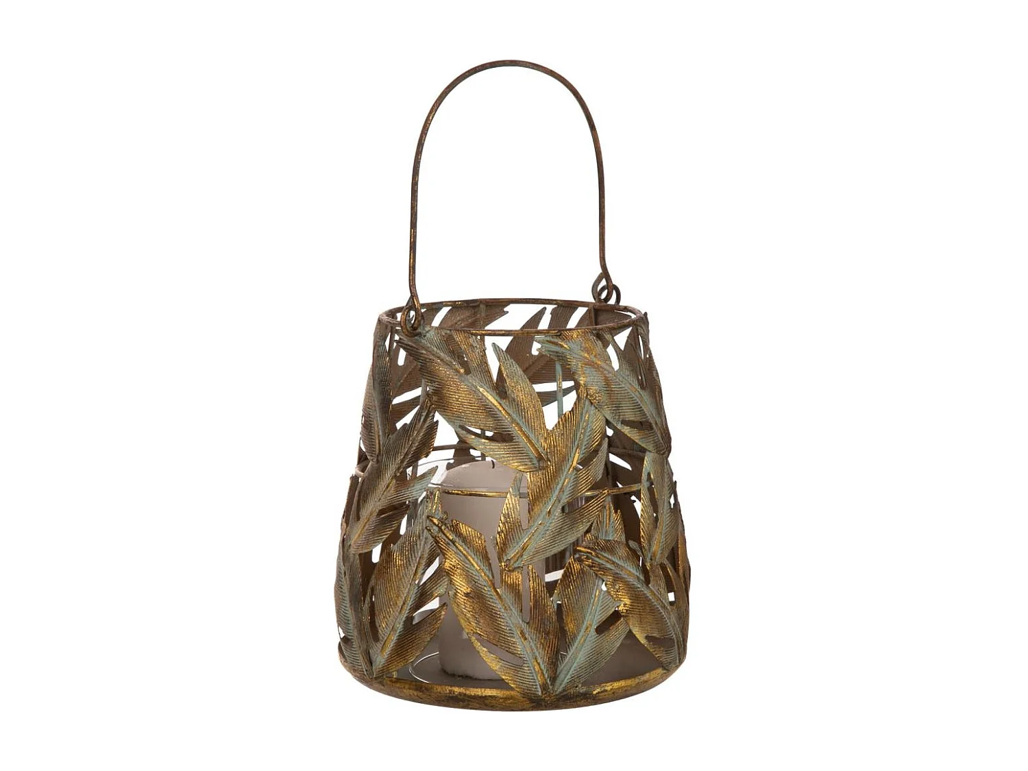 Castiçal em metal dourado 17,5x17,5x19