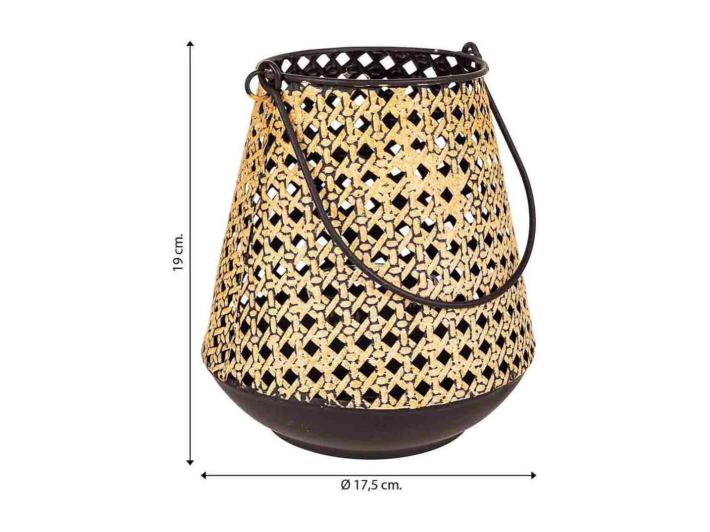 Castiçal em metal dourado 17,5x17,5x19