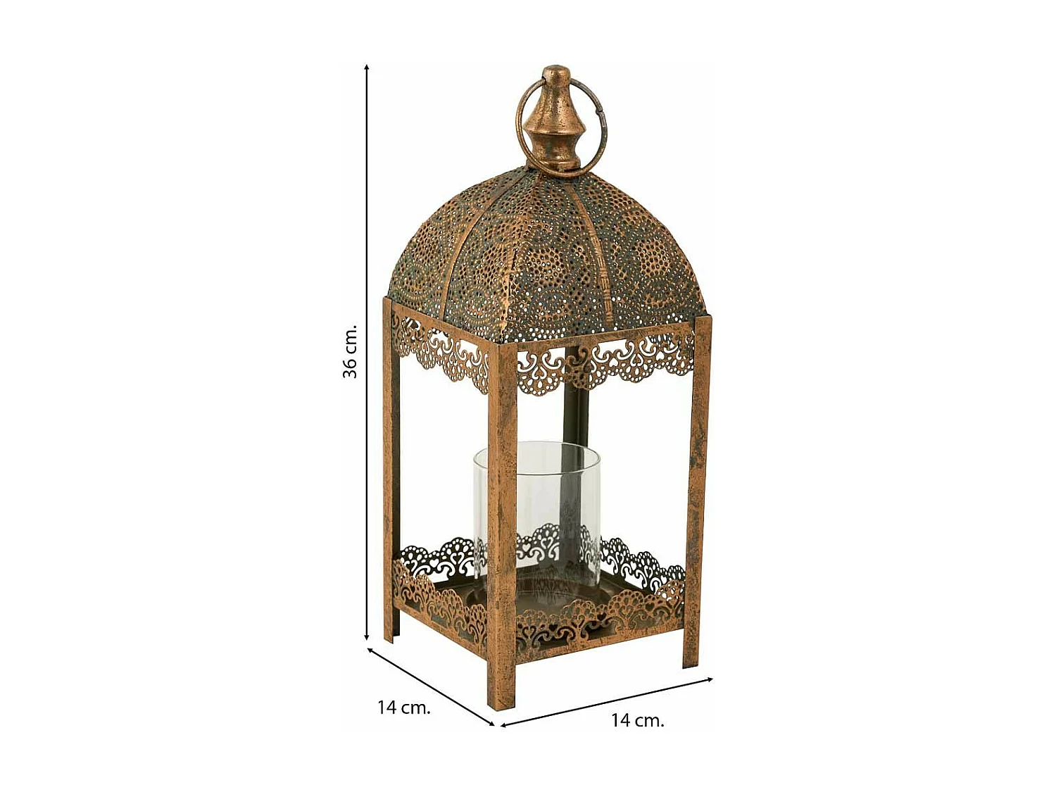 Castiçal em metal dourado 14x14x36