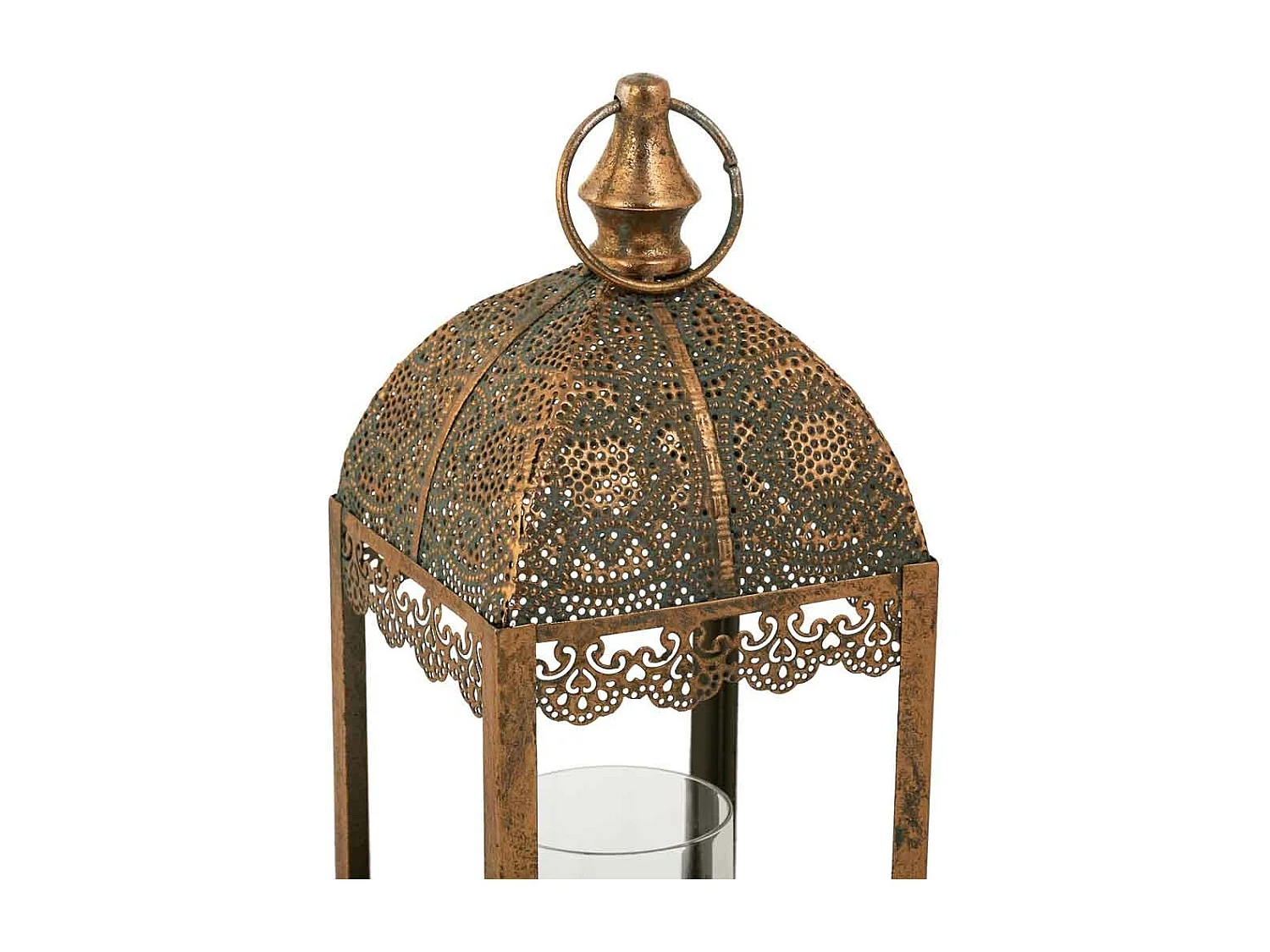 Castiçal em metal dourado 14x14x36