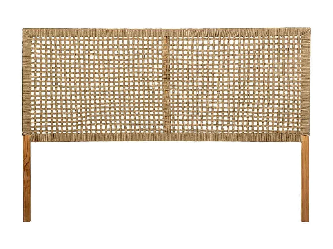 Bettkopfteil aus Holz und braunes geflochtenes Seil 160x3x110h cm