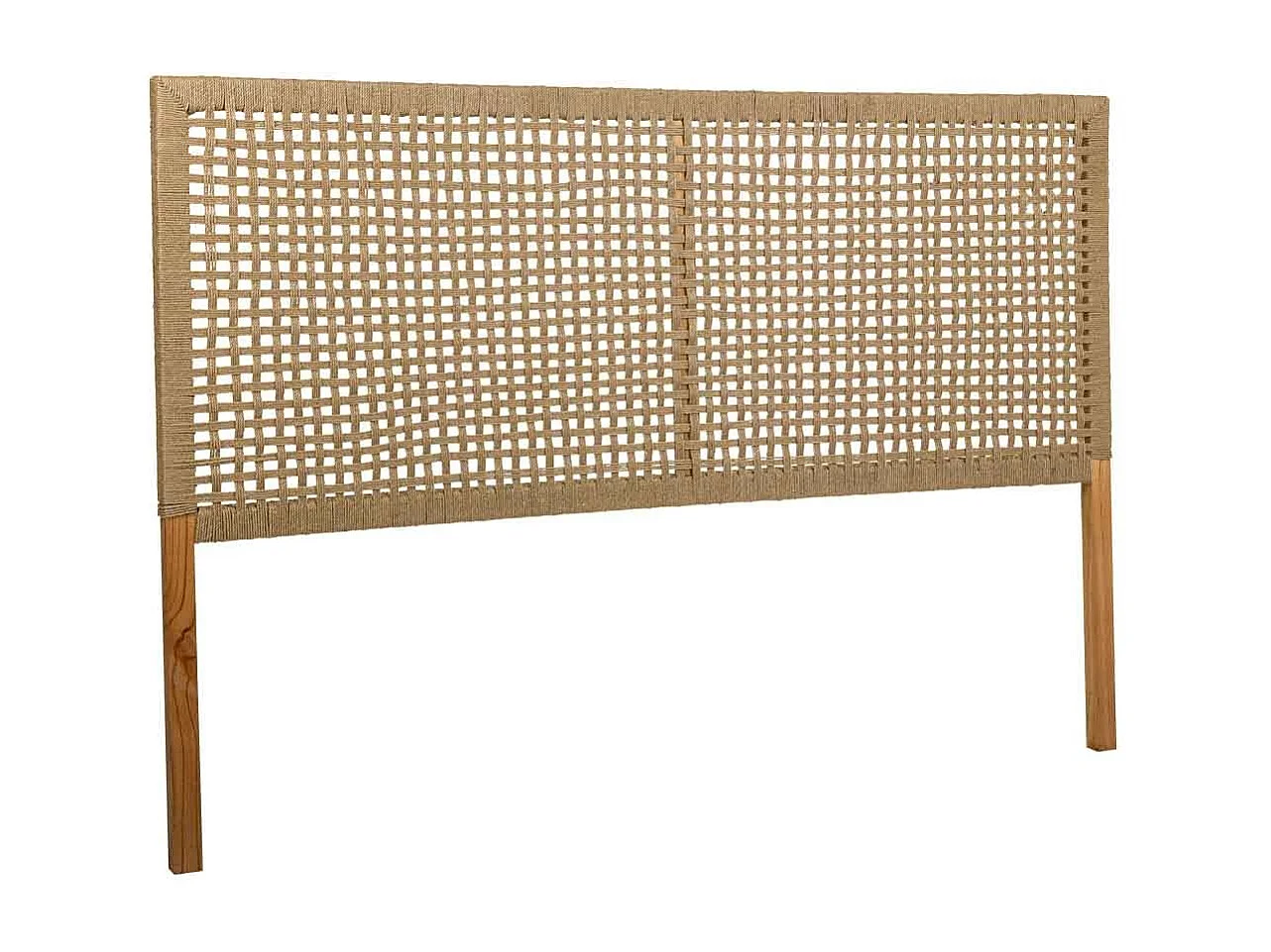Bettkopfteil aus Holz und braunes geflochtenes Seil 160x3x110h cm