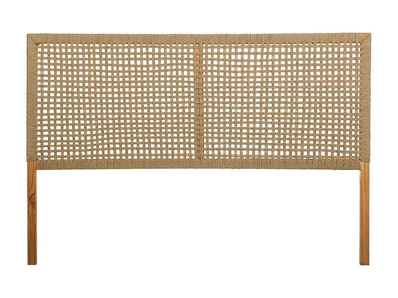 Bettkopfteil aus Holz und braunes geflochtenes Seil 160x3x110h cm