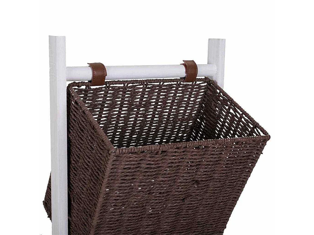 Porta-revistas com suporte de madeira e três cestos 37x27x115