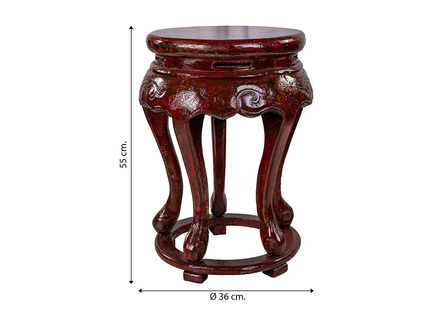 Mesa lateral de madeira vermelha 36x36x55cm