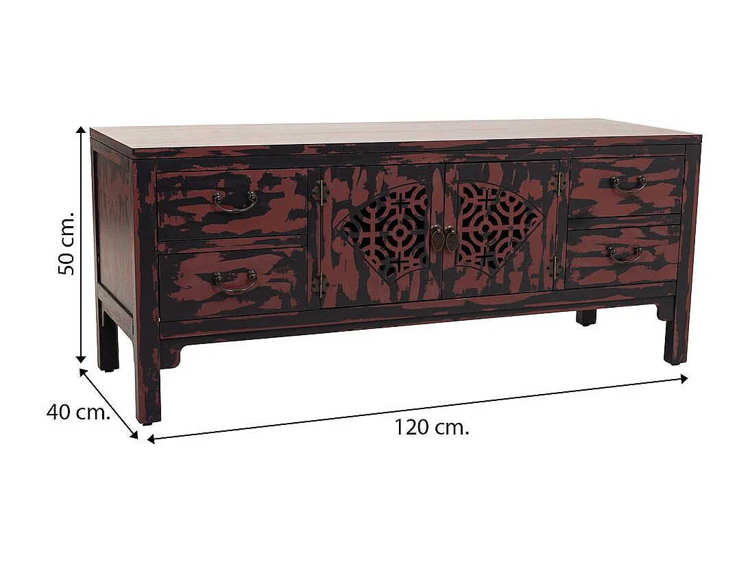 Armário baixo de madeira vermelho 120x40x50
