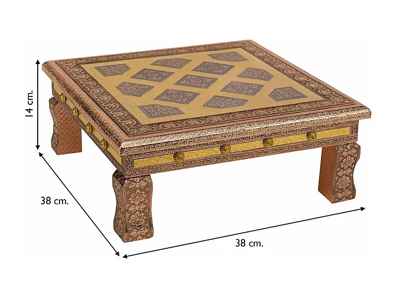 Table d'appoint en métal repoussé couleur cuivre 38x38x14h