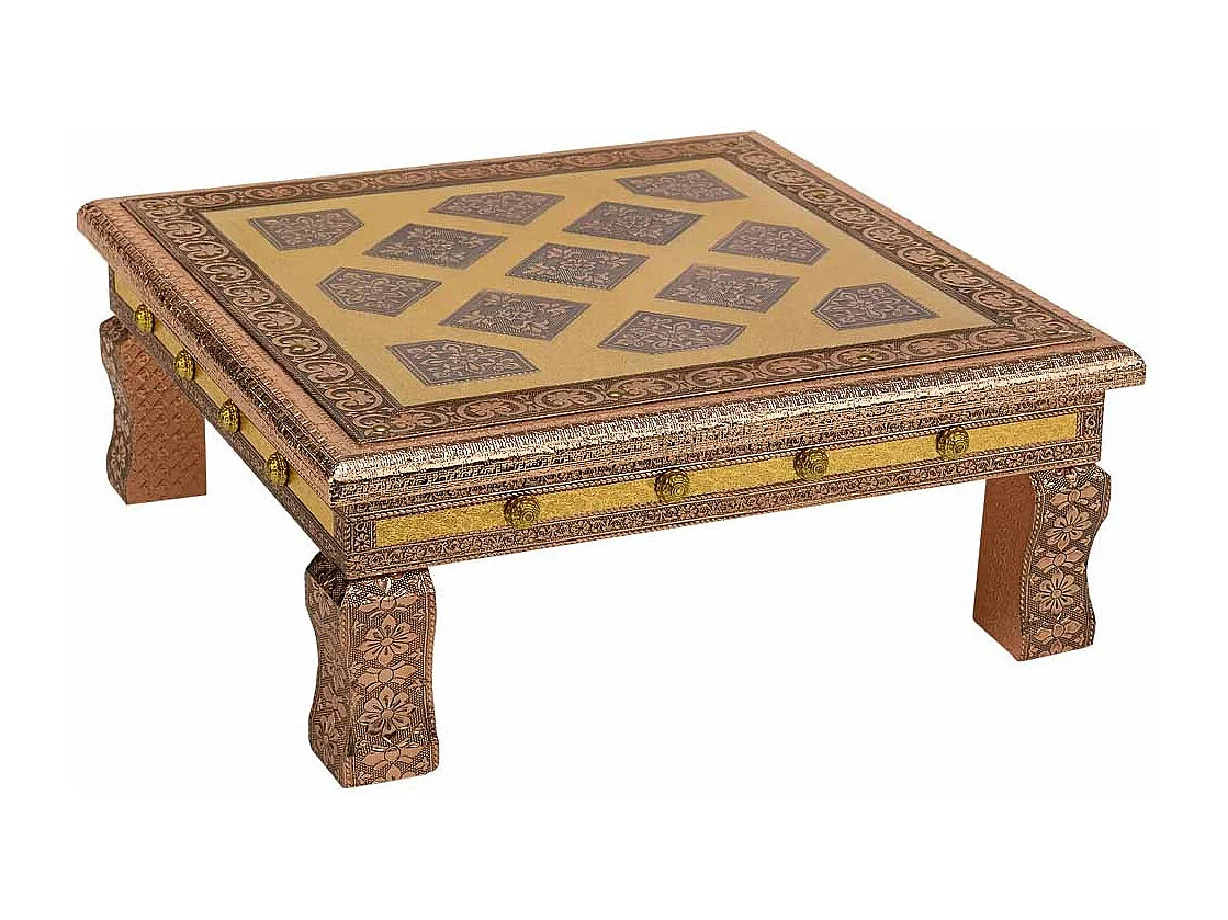 Mesa lateral de metal com relevo cor cobre 38x38x14