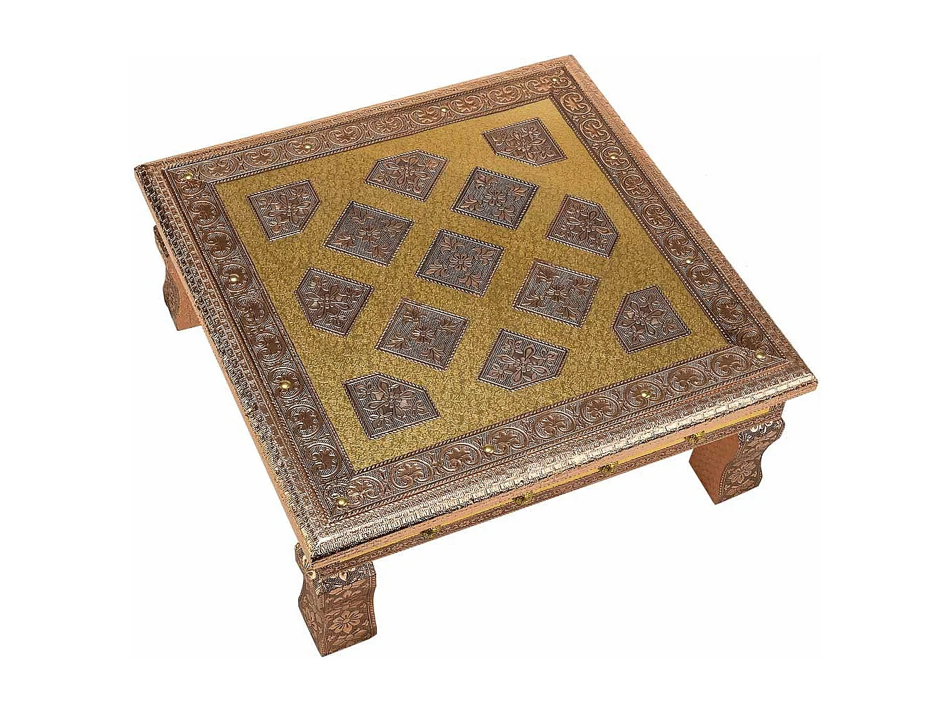 Mesa lateral de metal com relevo cor cobre 38x38x14