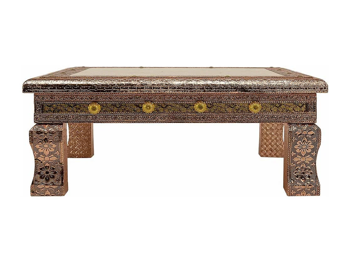 Mesa lateral de metal com relevo cor cobre 38x38x14