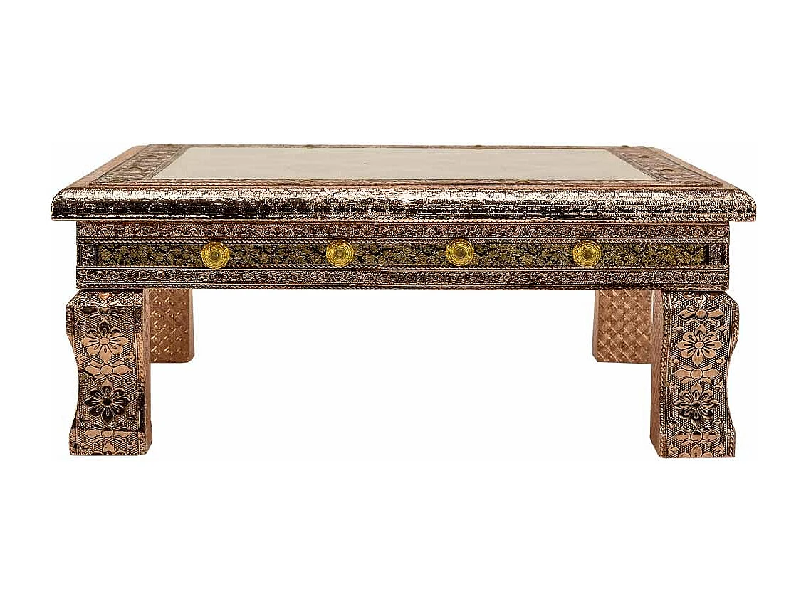Mesa lateral de metal com relevo cor cobre 38x38x14