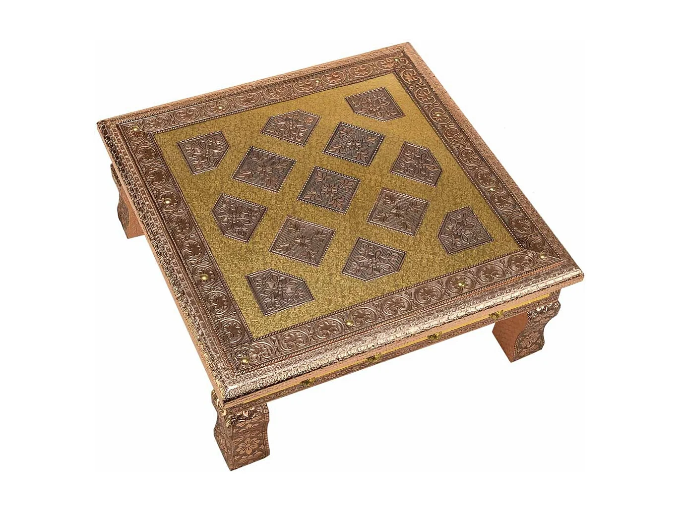 Mesa lateral de metal com relevo cor cobre 38x38x14