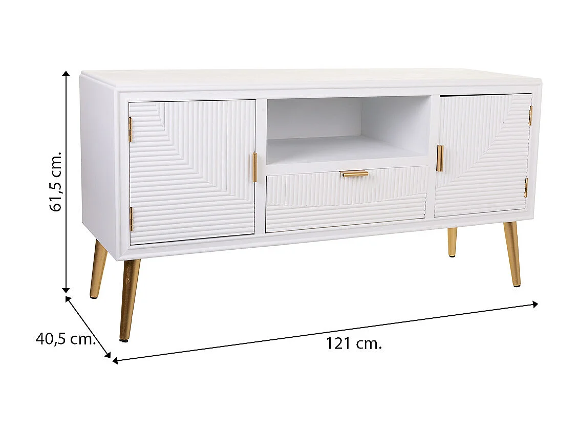 Mobile base in legno bianco 121x40,5x61,5h