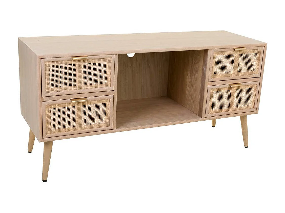 Niedriger Schrank aus Holz und braunem Gitter 120x42x60h cm