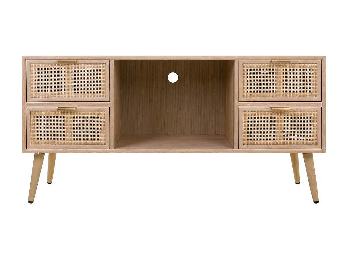 Niedriger Schrank aus Holz und braunem Gitter 120x42x60h cm