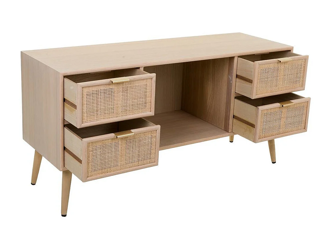 Niedriger Schrank aus Holz und braunem Gitter 120x42x60h cm