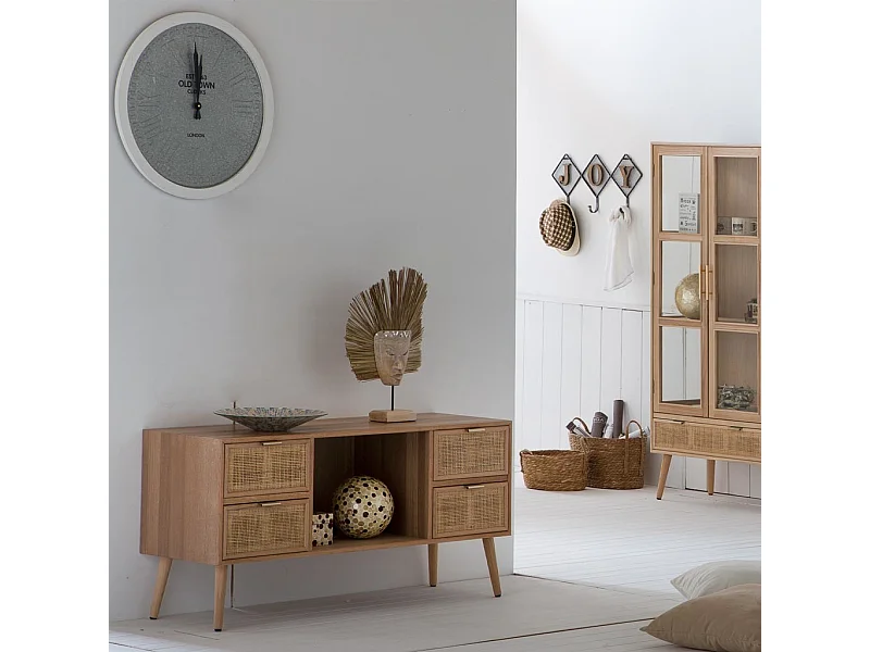 Mueble bajo de madera y rejilla marrón 120x42x60