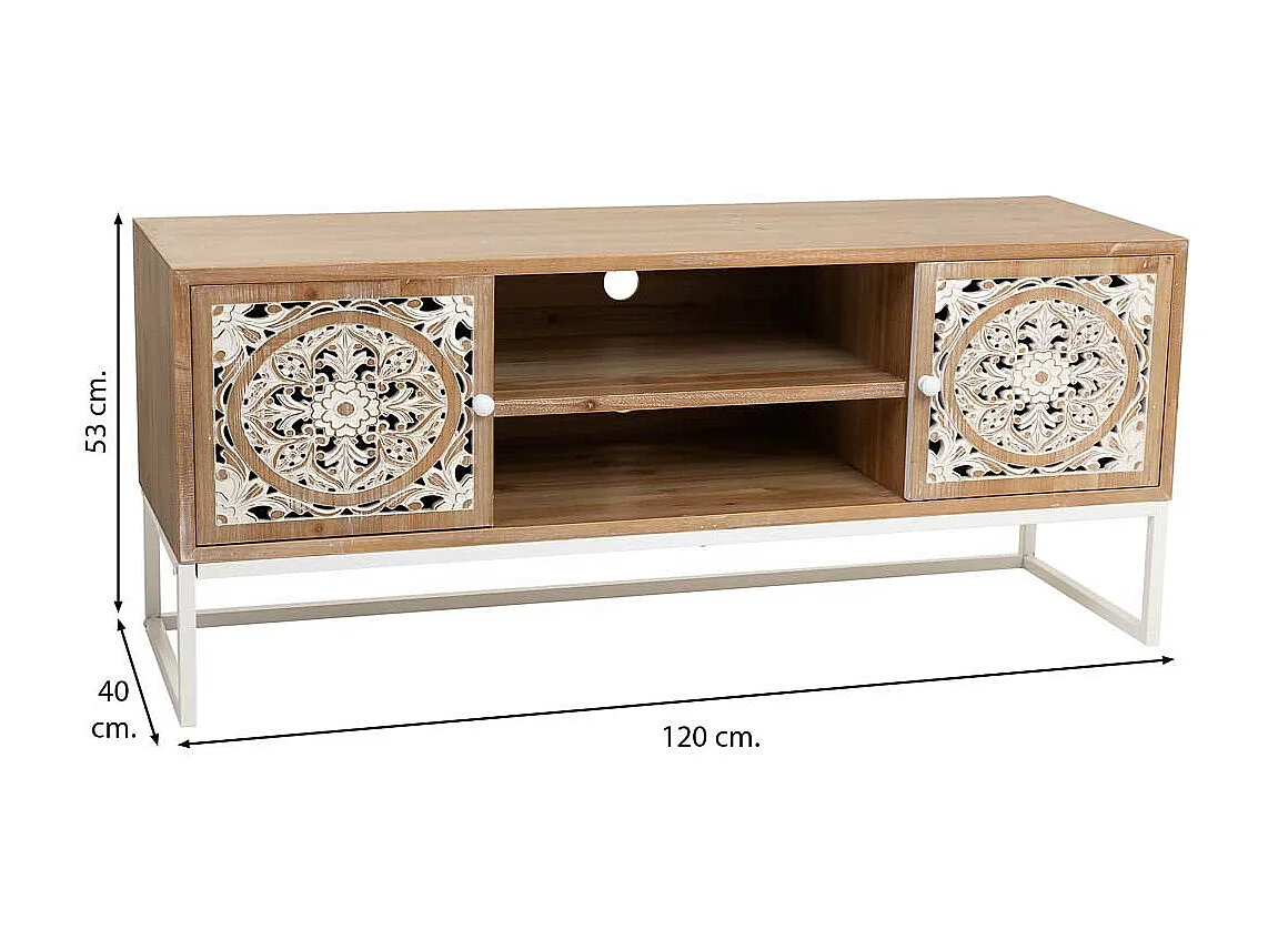 Móvel baixo em madeira branca 120x40x53