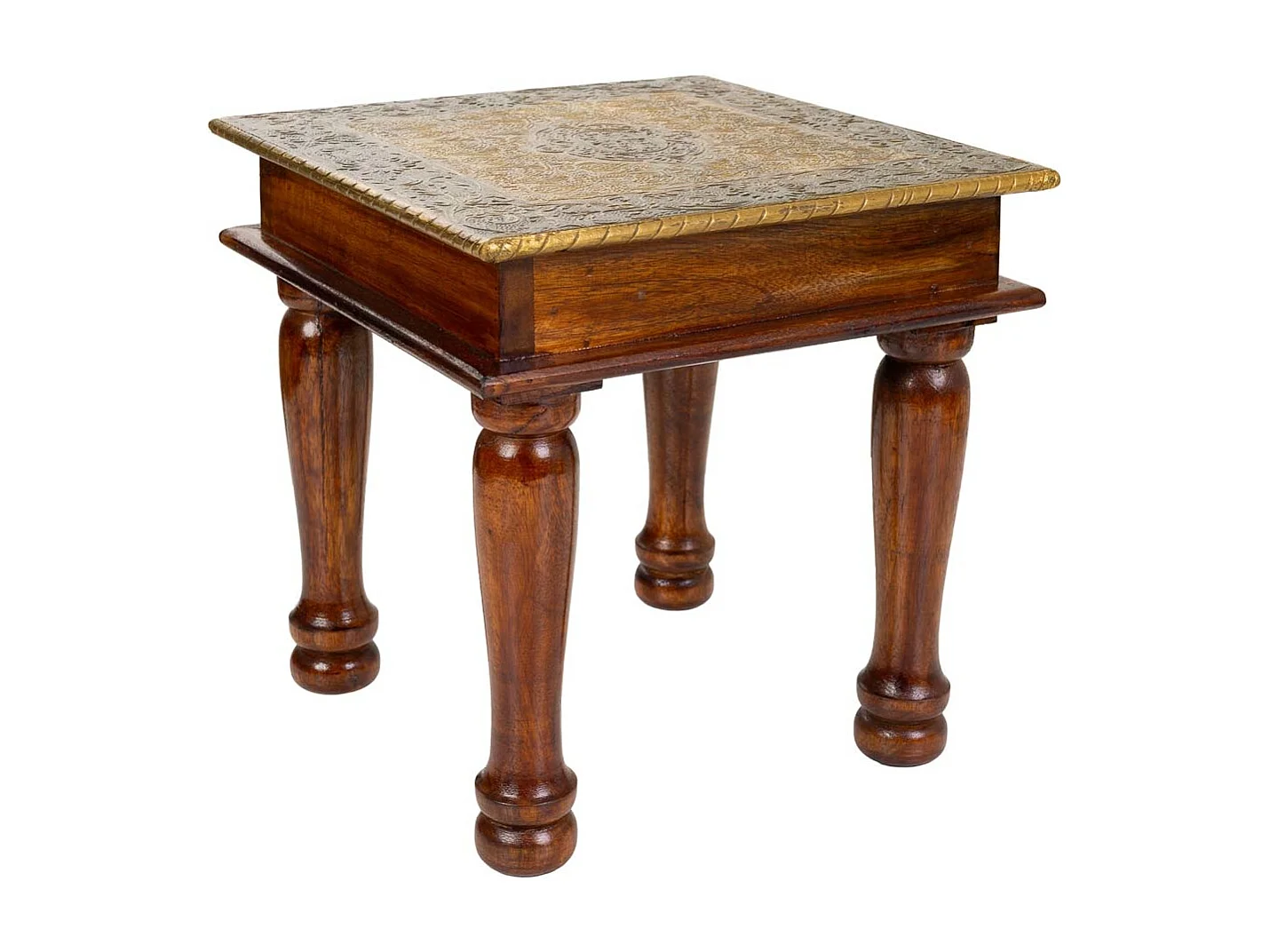 Mesa de centro em madeira castanha e metal 30x30x30 cm