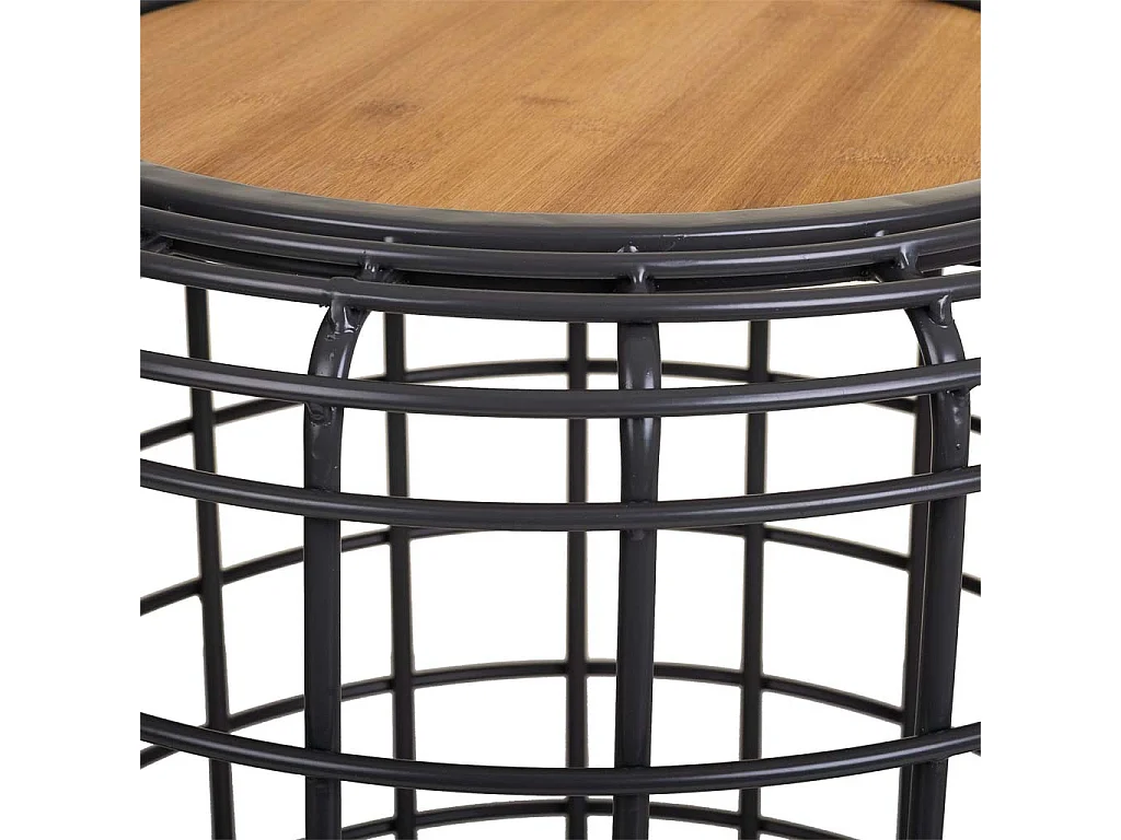 Mesa de centro preta de metal e madeira 44x44x45