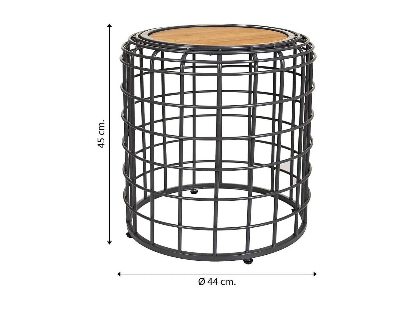 Mesa de centro preta de metal e madeira 44x44x45
