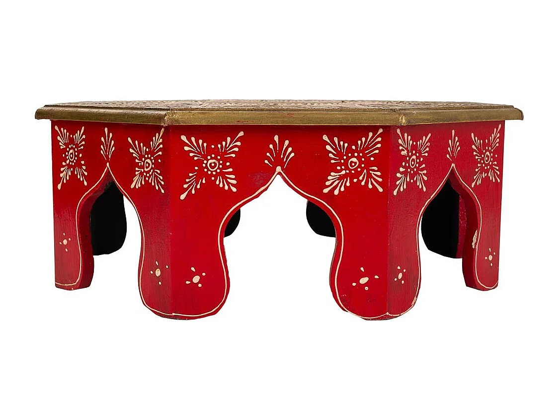 Mesa de centro de madeira e metal vermelho 40x40x15,5