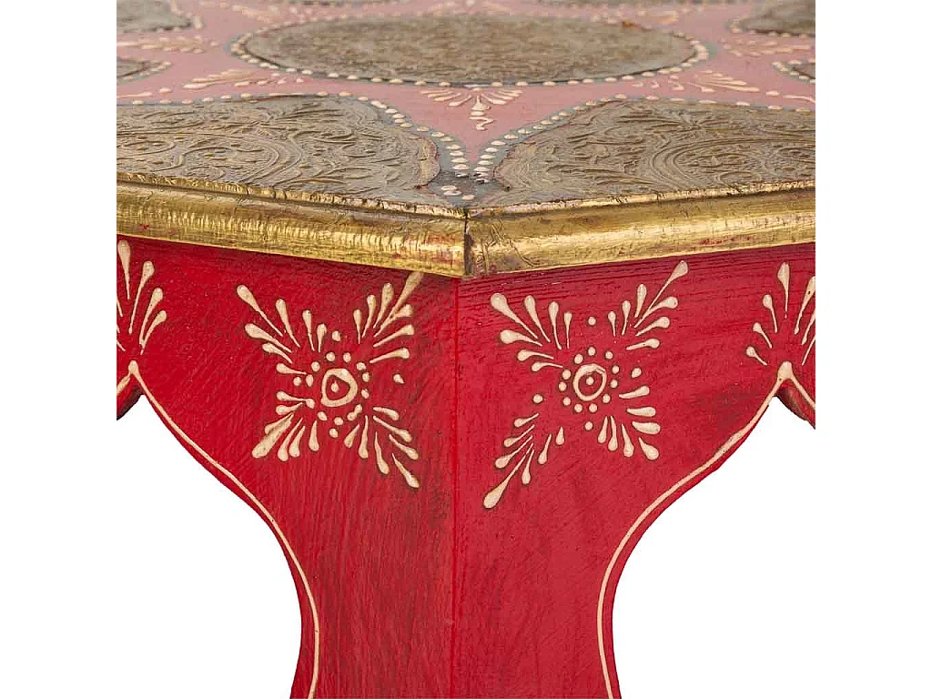 Mesa de centro de madeira e metal vermelho 40x40x15,5