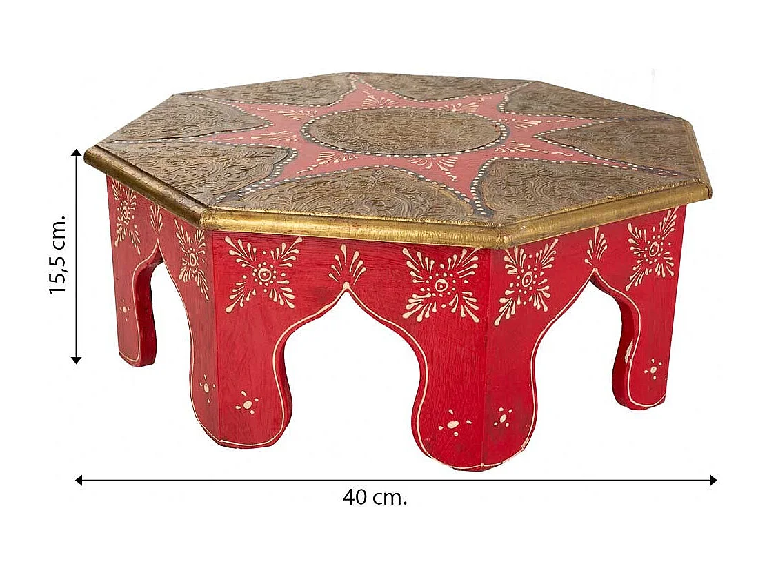 Mesa de centro de madeira e metal vermelho 40x40x15,5