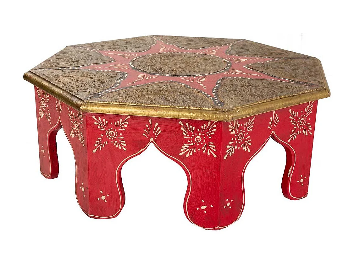 Couchtisch aus Holz und rotem Metall, 40x40x15,5h cm